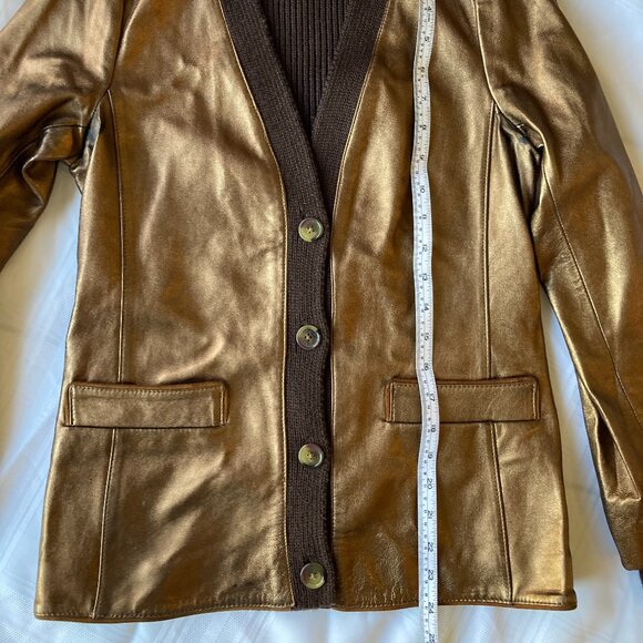 Marc Jacobs Metallic Genuine Lamb Leather Wool Cardigan Jacket - Picture 10 of 16